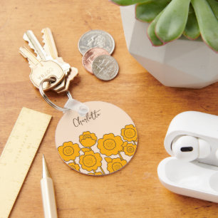 Yellow Sunflowers Customisable Name Key Ring
