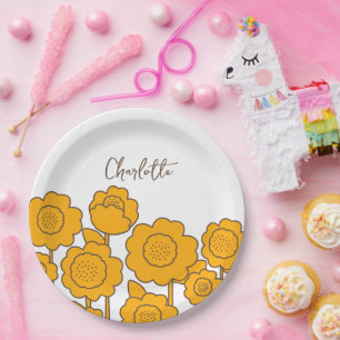 Yellow Sunflowers Customisable Name Paper Plate