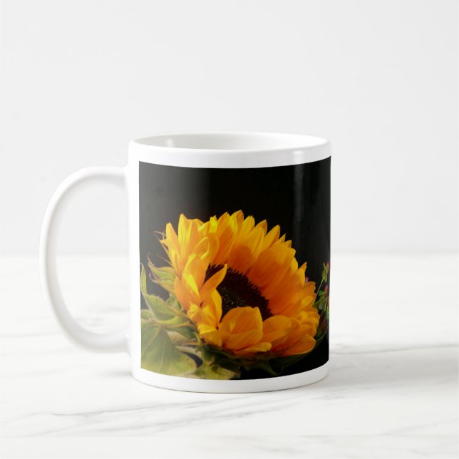Yellow Sunflowers Dark Background Coffee Mug (Left)