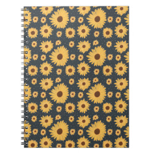 Yellow Sunflowers Dark Blue Pattern Notebook