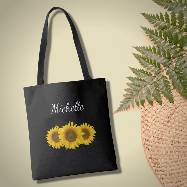 Yellow Sunflowers Elegant Floral Modern Black  Tote Bag (Creator Uploaded)