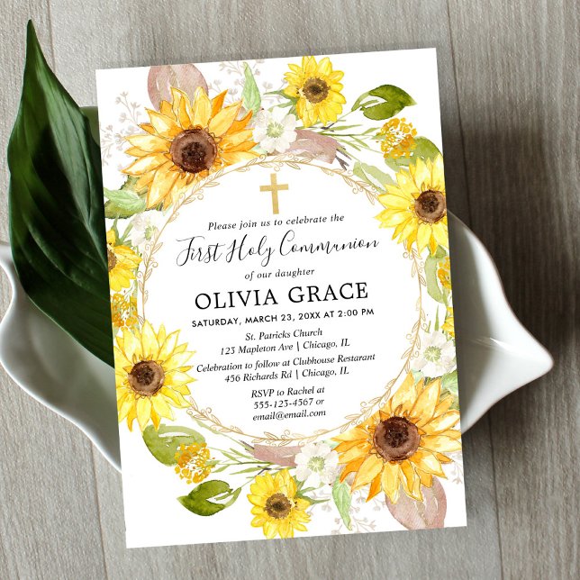 Yellow sunflowers First Holy Communion Invitation (Creator Uploaded)