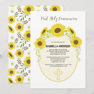 Yellow Sunflowers First Holy Communion Invitation