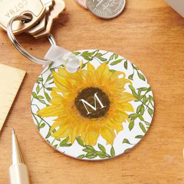 Yellow Sunflowers Floral custom monogram Key Ring (Creator Uploaded)