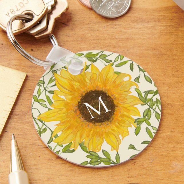 Yellow Sunflowers Floral custom monogram Key Ring (Creator Uploaded)