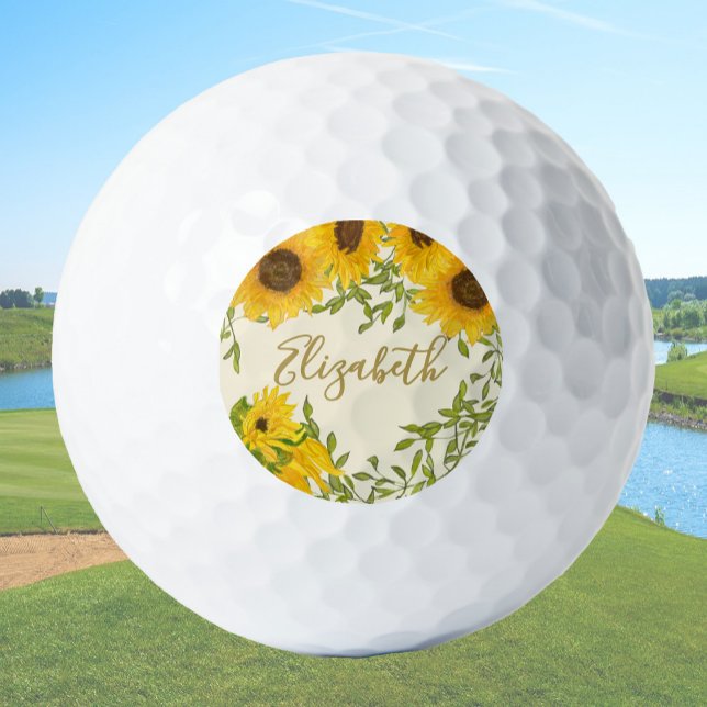 Yellow Sunflowers Floral custom name ladies  Golf Balls (Creator Uploaded)