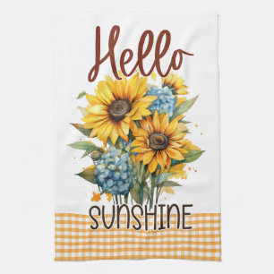 Yellow Sunflowers Floral Gingham Happy Sunshine Tea Towel