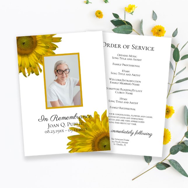 Yellow Sunflowers Funeral Memorial Service Program (Creator Uploaded)