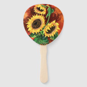 Yellow Sunflowers Hand Fans