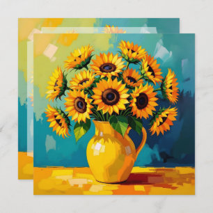 Yellow Sunflowers in a Vase in Impasto Style Holiday Card