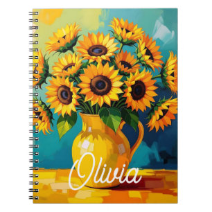 Yellow Sunflowers in a Yellow Vase Personalised Notebook