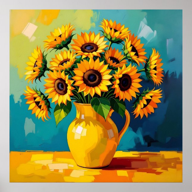 Yellow Sunflowers  in a Yellow Vase Poster (Front)