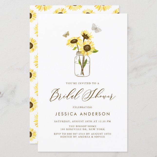 Yellow Sunflowers in Jar Bridal Shower Invitation (Front/Back)