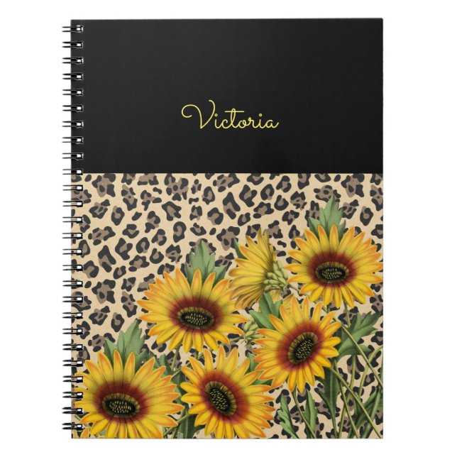 Yellow Sunflowers Leopard Animal Print Notebook (Front)
