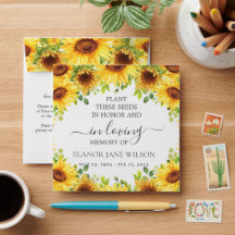 Yellow Sunflowers Memorial Funeral Seed Packet