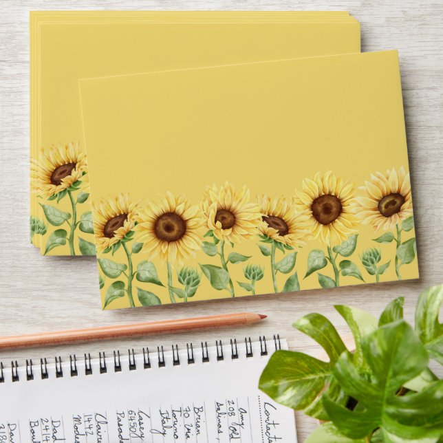 Yellow Sunflowers Modern Barn Wedding Envelope (Stacked)