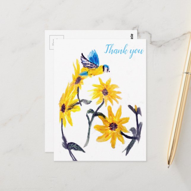 Yellow Sunflowers Nature Thank You Floral Postcard (Front/Back In Situ)