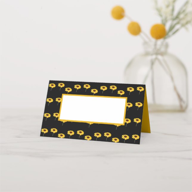 Yellow sunflowers on black place card (Front)