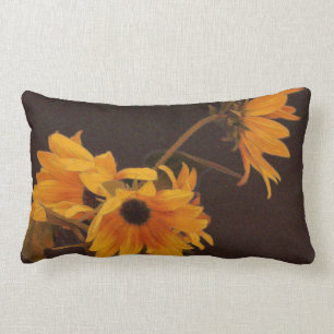 Yellow sunflowers on chocolate background lumbar cushion
