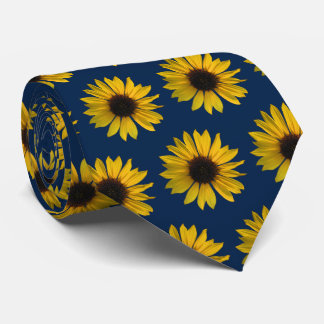 Yellow Sunflowers on Dark Blue Background Tie
