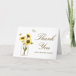 Yellow Sunflowers on Mason Jar Wedding Thank You Card
