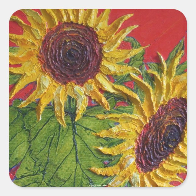 Yellow Sunflowers on Red Sticker (Front)