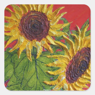 Yellow Sunflowers on Red Sticker