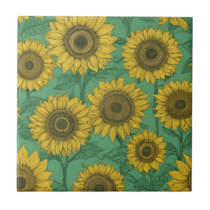 Yellow sunflowers pattern ceramic tile