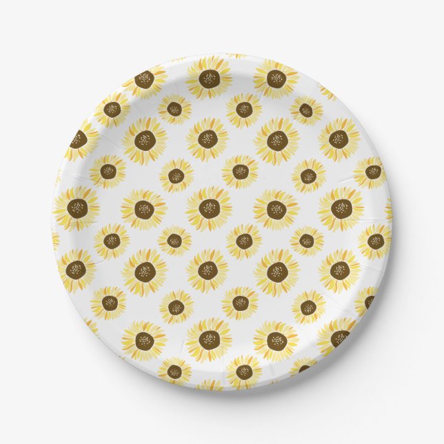 Yellow Sunflowers Pattern Floral Paper Plate (Front)