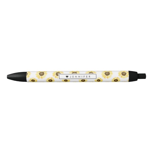 Yellow Sunflowers Pattern Personalised Black Ink Pen (Front)