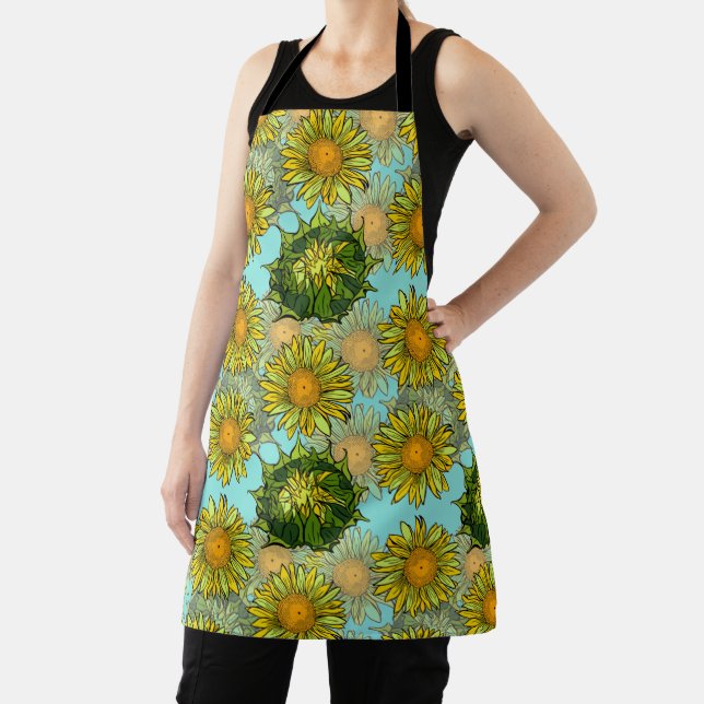 Yellow Sunflowers Pattern with Foliage and Buds    Apron (Insitu)
