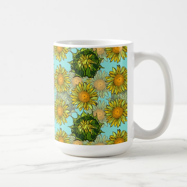 Yellow Sunflowers Pattern with Foliage and Buds    Coffee Mug (Right)