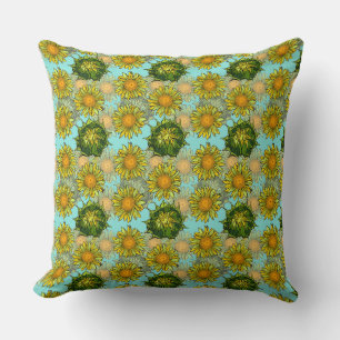 Yellow Sunflowers Pattern with Foliage and Buds    Cushion