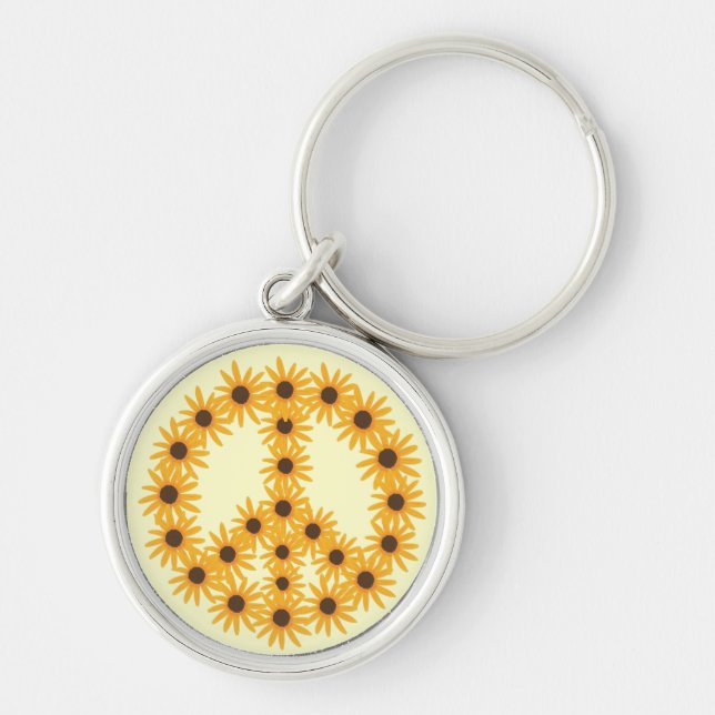 Yellow Sunflowers Peace Sign Keychains (Front)