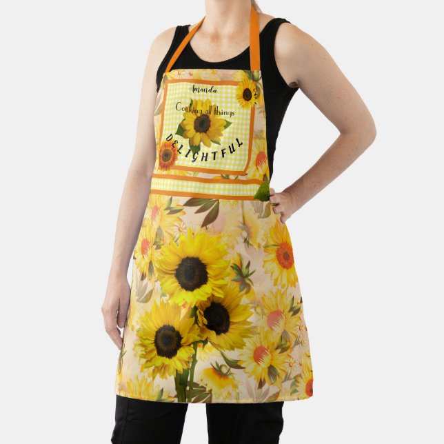 Yellow Sunflowers Plaid Check Delightful Cooking Apron (Insitu)