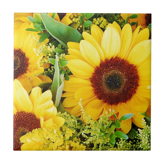 Yellow sunflowers print ceramic tile (Front)