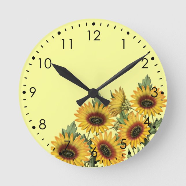 Yellow Sunflowers Round Clock (Front)