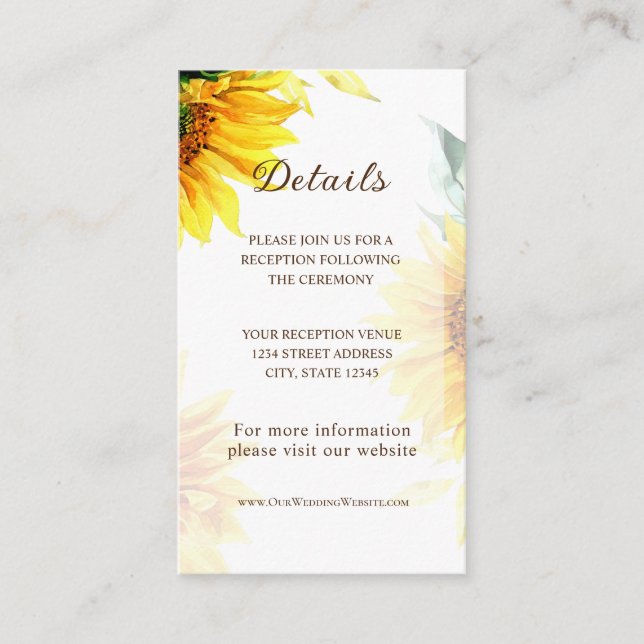 Yellow Sunflowers Rustic Floral Watercolor Wedding Enclosure Card (Front)
