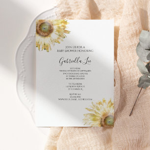Yellow Sunflowers Watercolor Baby Shower Invitation