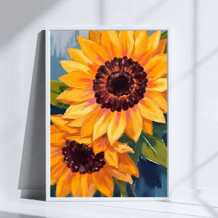 Yellow Sunflowers Watercolor Floral Painting Poster
