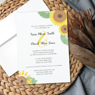 Yellow Sunflowers Watercolor Floral Wedding Invitation