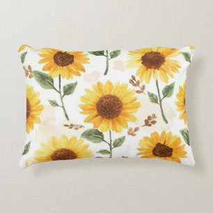 Yellow Sunflowers Watercolor Floral Whimsical Decorative Cushion