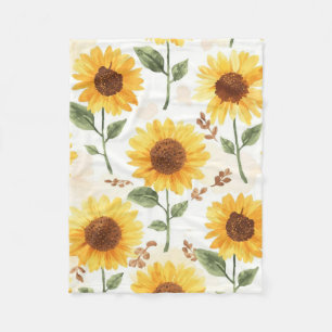 Yellow Sunflowers Watercolor Floral Whimsical Fleece Blanket
