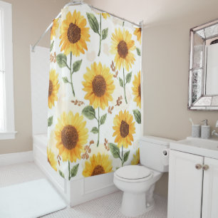 Yellow Sunflowers Watercolor Floral Whimsical Shower Curtain