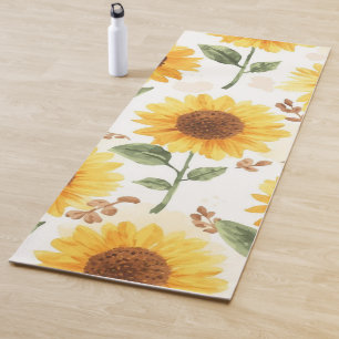 Yellow Sunflowers Watercolor Floral Whimsical Yoga Mat