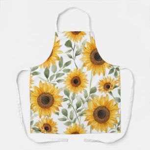 Yellow Sunflowers Watercolor Flower Painting Apron