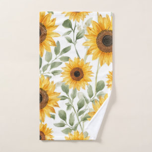 Yellow Sunflowers Watercolor Flower Painting Hand Towel