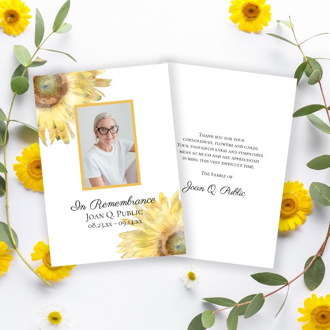 Yellow Sunflowers Watercolor Funeral Sympathy Thank You Card (Creator Uploaded)