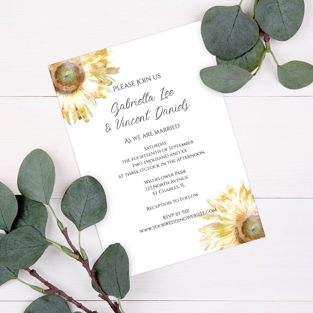 Yellow Sunflowers Watercolor Wedding Invitation (Creator Uploaded)