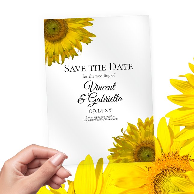 Yellow Sunflowers Wedding Save the Date Acrylic Invitations (Creator Uploaded)